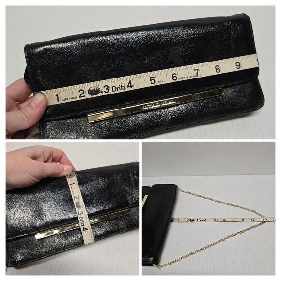 Antonio Melani Black Genuine Leather Evening Formal Clutch With Gold Chain - Picture 8 of 8